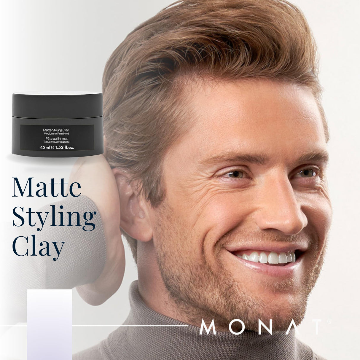 MONAT Matte Styling Clay for Men - Water and Clay-Based Hair Paste to Create Thicker-Looking Hair, Easy-to-Shape Net Wt. 45 ml / 1.52 fl. oz.