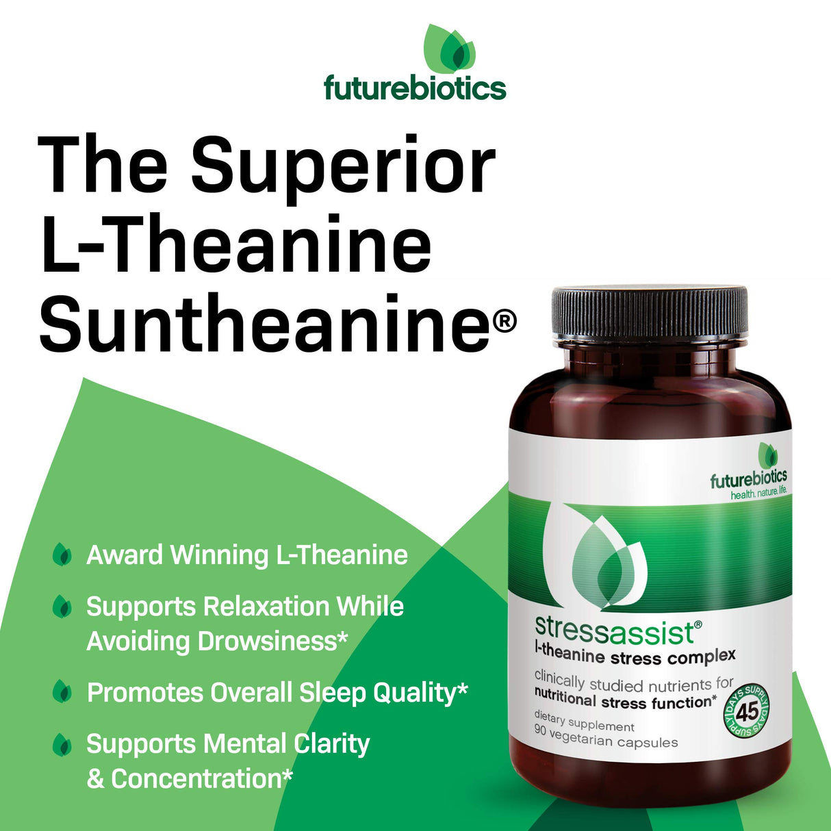 Futurebiotics Stressassist L-theanine Ashwagandha and Rhodiola Rosea Stress Complex - Natural Nutritional Stress Function, 90 Vegetarian Capsules