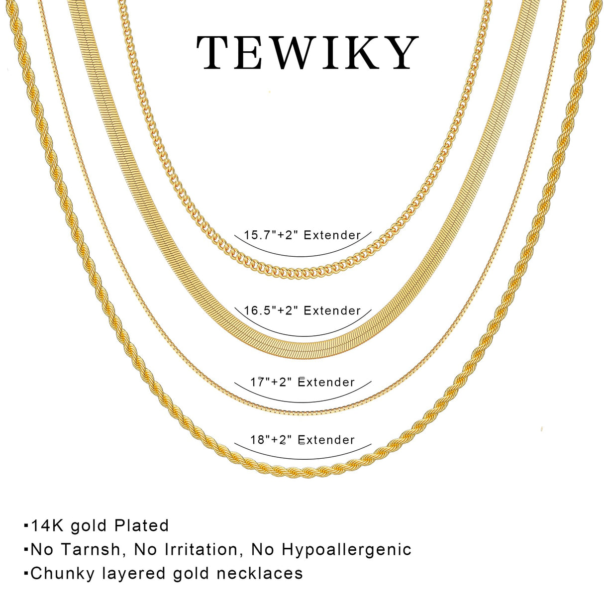 Tewiky Layered Necklaces for Women 14k Gold Plated Chain Necklace Set