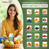 Healthy One Fruits & Veggies - 27 Balanced Whole Foods of Nature - Vitamins - Minerals - Antioxidants - Detox - Vegetables - Kale - Broccoli - Spinach - Beets - Raspberries - Multivitamin - 60 Count