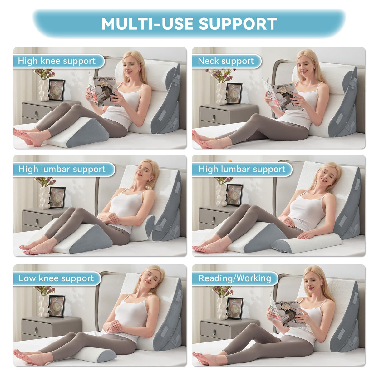 Kingfun 4pcs Orthopedic Bed Wedge Pillow Set for Post Surgery, Memory Foam for Sleeping, Adjustable Leg, Back and Arm Support, Sitting Up and Rest Pillow with Travel Bag