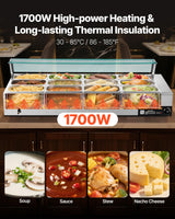 VEVOR Commercial Food Warmer, 1700W Electric Stainless Steel Steam Food Warmer with Glass Cover, 12-Pan Countertop Buffet Bain Marie with Soup & Perforated Ladles, for Catering, Restaurant & Party