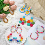 Kigeli 6 Pair Beach Raffia Earrings Summer Statement Rattan Earrings Heishi Drop Hoop for Women Colorful Beaded Tassel Dangle Boho Earring Handmade Jewelry Teacher Gift(Rainbow Color)