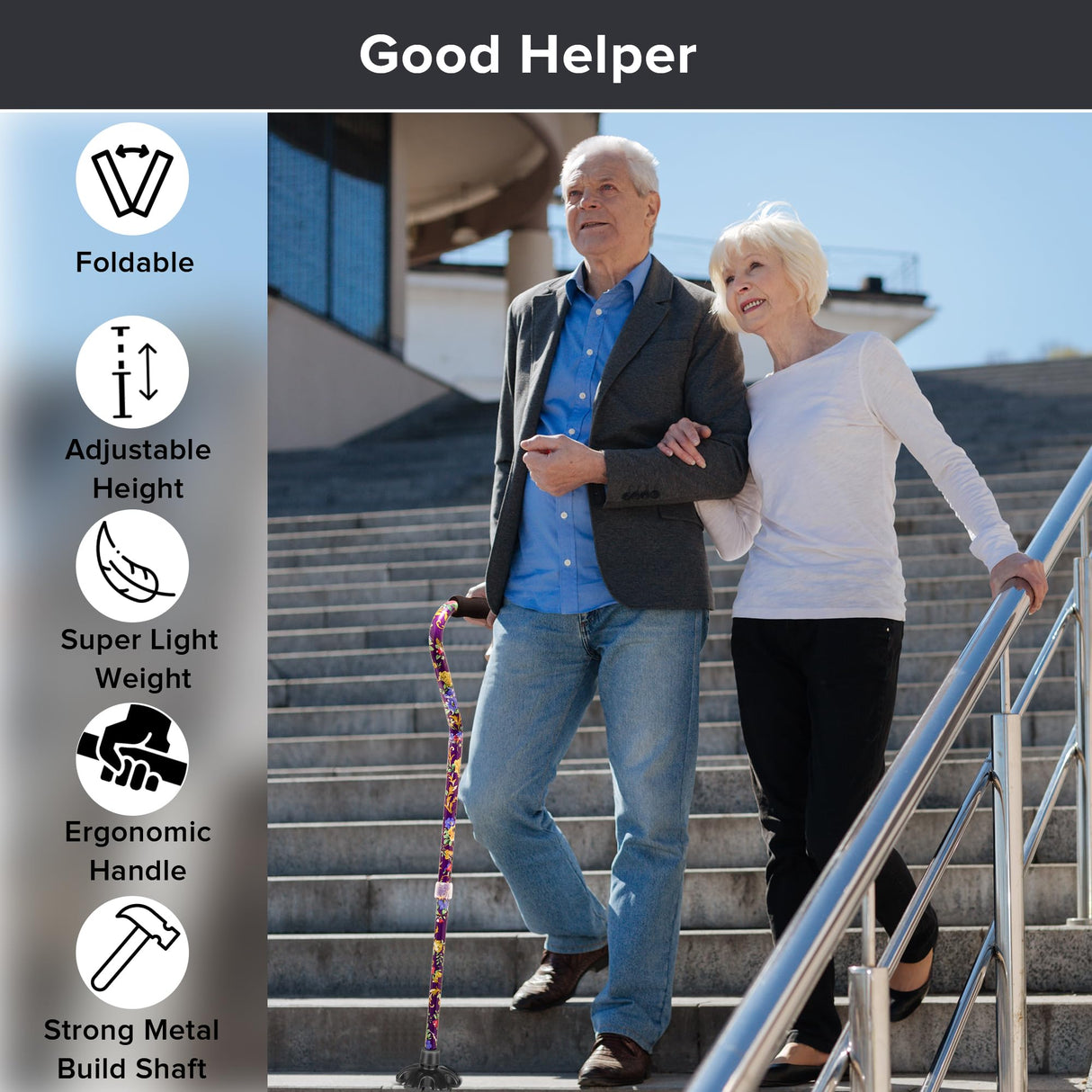 LIXIANG Walking Cane and Walking Stick for Adult Men and Women, with Travel Bag， Adjustable Folding Elderly and Adult Cane（Purple）