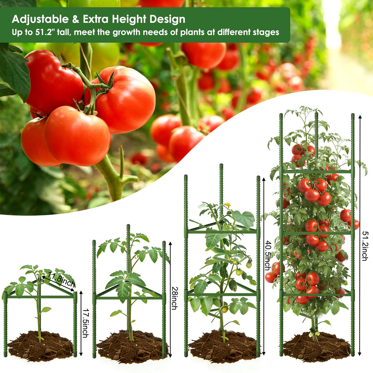 CEWOR 3 Pack Tomato Cage, 51.2 Inch Tall Adjustable Tomato Trellis