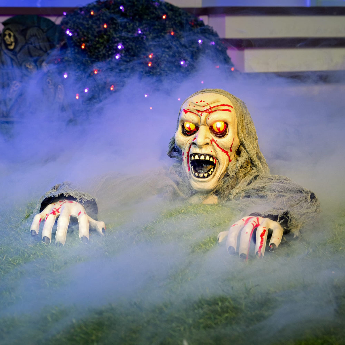 JOYIN Halloween Decorations Outdoor Light-Up Zombie Groundbreaker with bloodstain and Creepy Sound for Halloween Outside Decor Lawn Yard Patio Graveyard Decoration, Haunted House Prop