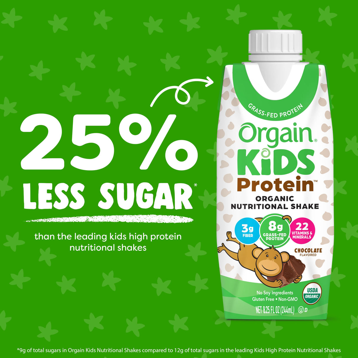 Orgain Organic Kids Protein Nutritional Shake, Chocolate - 8g of Protein, 22 Vitamins & Minerals, Fruits & Vegetables, Gluten Free, Soy Free, Non-GMO, 8.25 Fl Oz (Pack of 12)