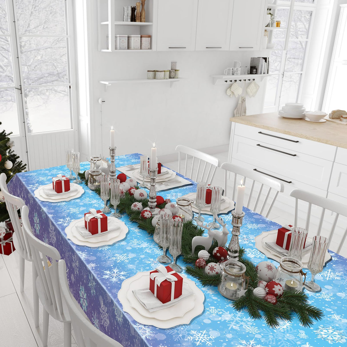 12Pack Winter Snowflake Plastic Tablecloth Decorations, Blue and Purple Snowflake Winter Wonderland Disposable Table Cover for Christmas Holiday New Year Party Supplies Decorations, 54x108 Inch