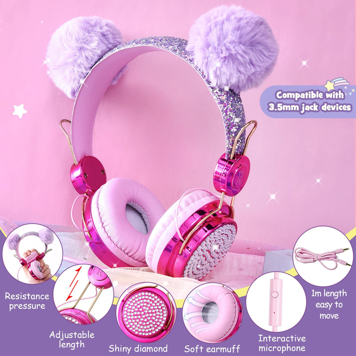 Tacobear Unicorn Gifts for Girls Age 6-10, 9PCS Unicorn Gift Set with Wired Headphones, Lock Diary, Insulated Cup, Coin Pouch, Socks, Mirror & Pen, Christmas Birthday Gifts for Kids 6 7 8 9 10 11 12