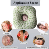 Wuronsa Ear Piercing Pillow for Side Sleepers, Pillow with an Ear Hole for CNH and Ear Pain Ear Inflammation Pressure Sores, O-Shaped Side Sleeping Pillow, Ear Guard Pillow(Green Flower)