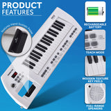 Pyle Electric Piano, 37-Key Music Keyboard, Built-in Stereo Speakers, Rechargeable Battery, Wired Microphone, Portable Design, Tones, 200 Rhythms (PKBRD37WT)