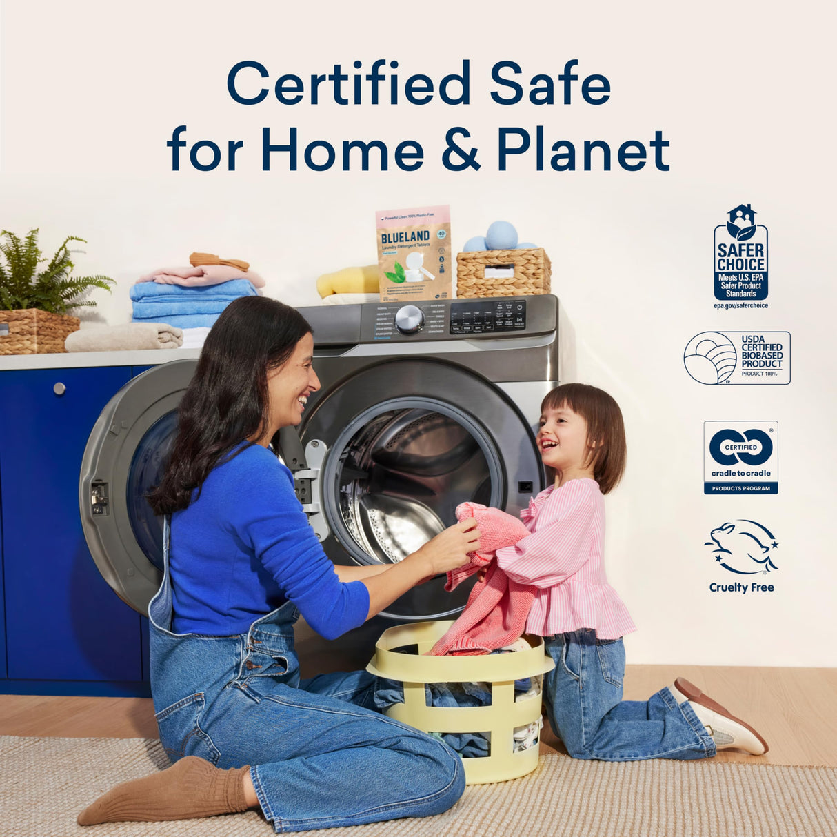 BLUELAND Laundry Detergent Tablets, 60 Count, Spring Bloom Scent, Plastic-Free Eco-Friendly Pods, Sheets, Liquid Alternative - Natural, Gentle, Non Toxic