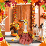 FuWeave Fall Porch Goose Outfit Maple Goose Costume Fancy Porch Geese Clothes with Wide Hat for 23" 17" Outdoor Patio(Scarecrow Style,23 Inch)