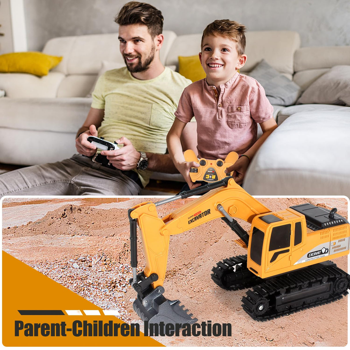 Jiakora Remote Control Excavator Toys for Boys, RC Excavator Toy for Boys 3 4 5 6 7 8 Year Old Kids Christmas Birthday Gift，RC Digger Truck Construction Vehicles with Metal Shovel & Light
