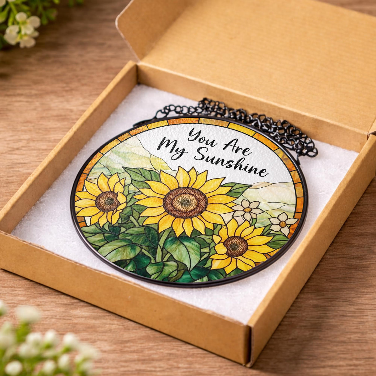 Sunflower Gifts for Women - Mothers Day, Birthday Gifts for Mom, Grandma, Mama, Step Mom, Mother in Law from Daughter Son - Sunflowers Suncatcher Stained Glass Window Hanging Decor