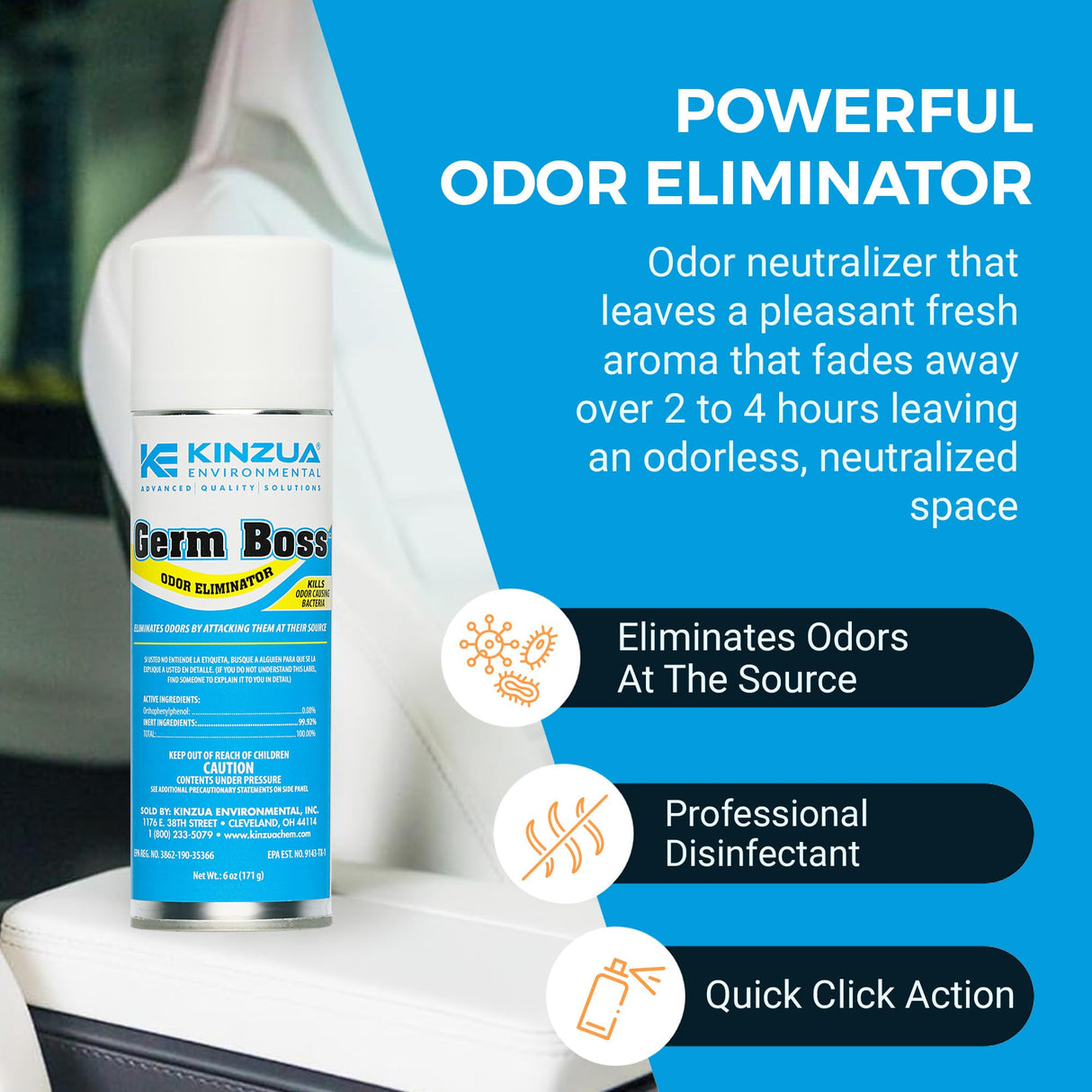 Germ Boss Strong Odor Eliminator, Fast-Acting Cleaning & Deodorizing Fogger, Mold Bomb Fogger for Smell Control with Fresh Scent, Covers Up to 1,000 cu ft, 6 oz