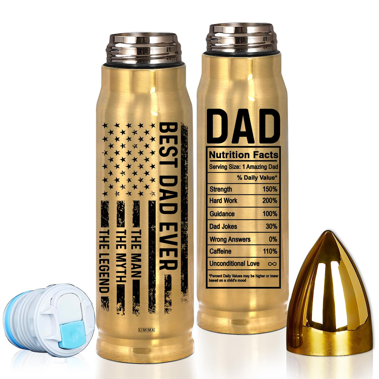 Limima Gifts for Dad – Christmas, Xmas, Birthday Gift, Best Dad Ever Gift for Fathers Day, 17oz American Flag Tumbler, Thoughtful Present from Daughter, Son, for Husband from Wife