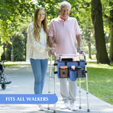 Walker Accessories for Folding Walker with Cup Holder,Pocket, Organizer Carry Storage Pouch Bag Buckle (Blue)