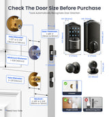 Veise VE027-K Built-in WiFi Smart Lock with 2 Knob, Fingerprint Keyless Entry Door Lock Handle Set for Front Door, App Remote Control, Electronic Digital Keypad Deadbolt, IP65 Waterproof, Matte Black