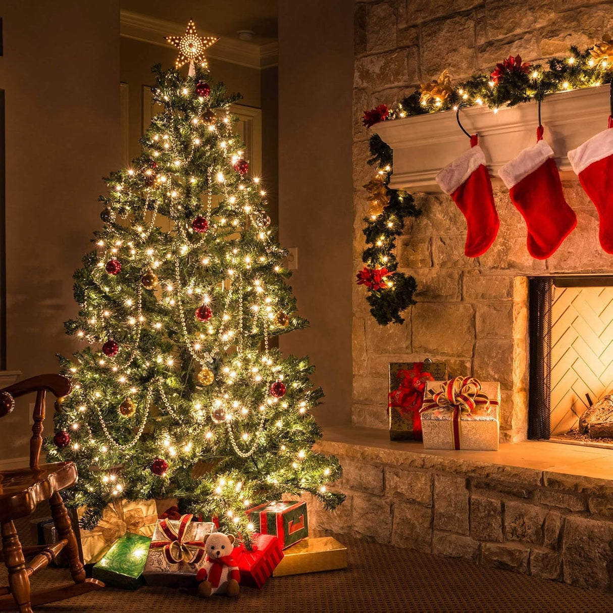 Battery Operated Christmas Lights, 33 FT 100 LED Mini String Lights with Timer and 8 Modes, Green Wire Outdoor Waterproof String Lights for Indoor Holiday Party Garden Decor, Warm White 2 Pack