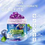 Creatine Monohydrate Chews Complex for Men & Women -Advanced Formula W/L-Taurine + Vitamin B12, Sugar Free Chewable Supplement,60 Blueberry Softchews