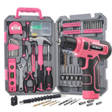 Hi-Spec Pink Tool Set with 8V Drill Set. Complete Cordless & Rechargeable USB Electric Drill Driver Kit for Women, Home DIY Repair & Maintenance, in a Compact Toolbox.