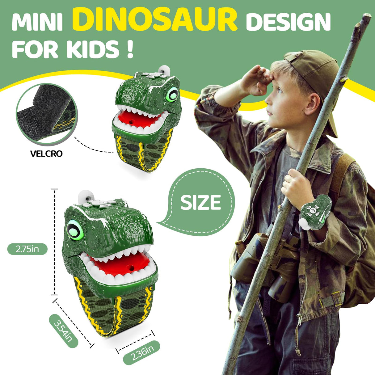 Dinosaur Walkie Talkies for Kids 2 Pack Camping Gear T-Rex Outdoor Toys for Boys Age 3-12 Year Old 3 Channel Long Range Birthday Gifts Easter Christmas Stocking Stuffers