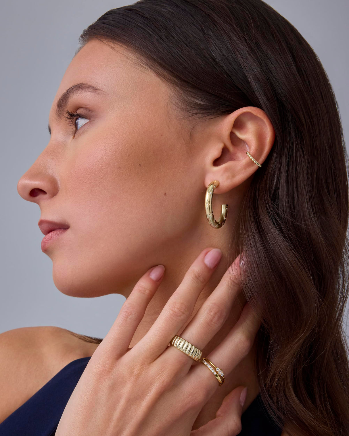 PAVOI CZ Chunky Hoop Earrings for Women, Yellow Gold, Size 30 Millimeters