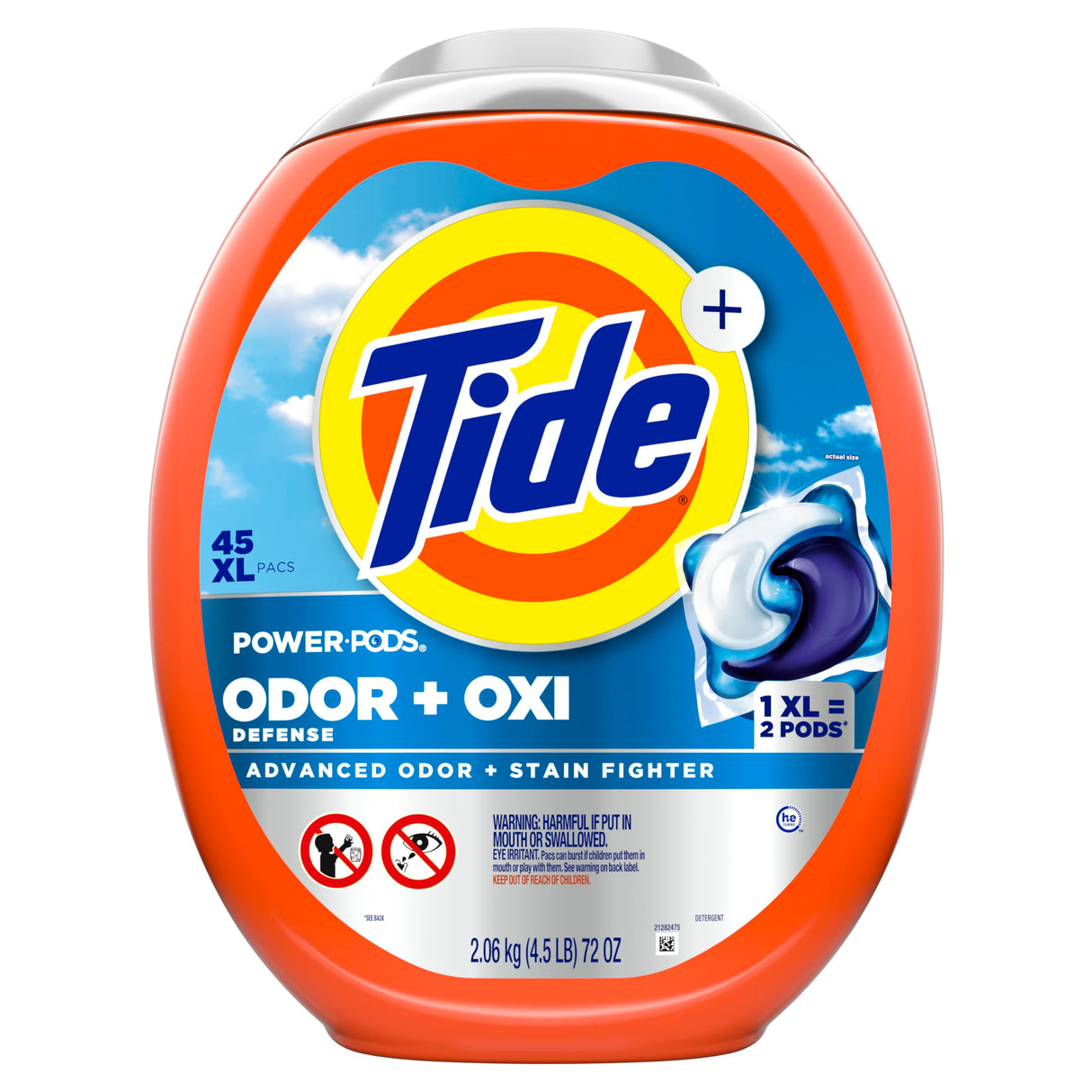 Tide Ultra OXI Power PODS with Odor Eliminators Laundry Detergent Pacs, HE Compatible, Works on Visible and Invisible Dirt, 45 Count Pacs