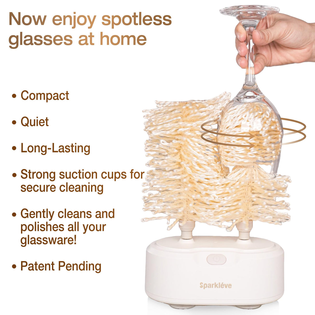 Home Glassware Polisher, World's First Affordable Spinning Glass Polisher, 600 RPM Dries & Polishes, All Glasses, Wine, Bar, Drinking, Wet/Dry, for Sparkling Glassware, White, Classic Matte