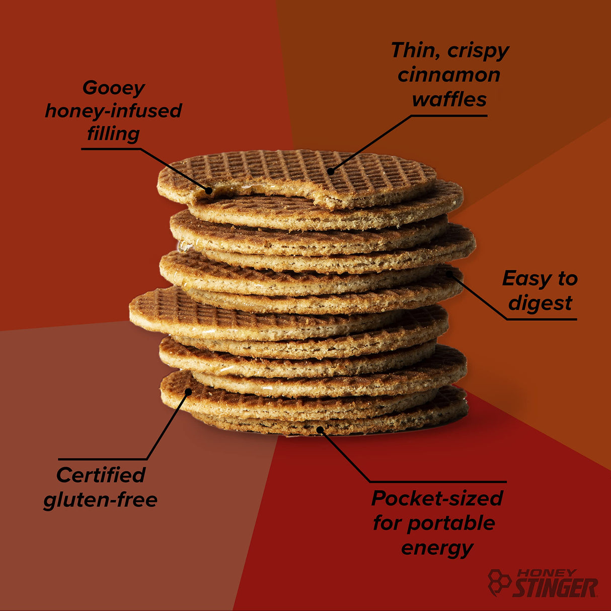 Honey Stinger Organic Gluten Free Cinnamon Waffle, Energy Stroopwafel for Exercise, Endurance and Performance, Sports Nutrition for Home & Gym, Pre and Post Workout, Box of 16 Waffles, 16.96 Ounces