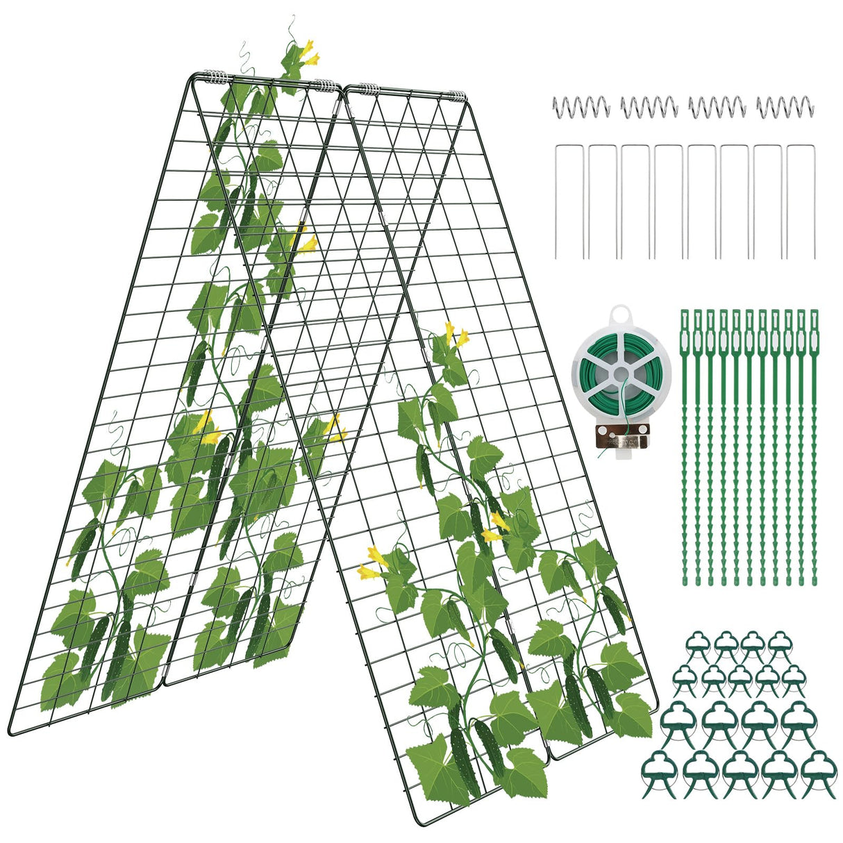 Amoskey Cucumber Trellis, Garden Trellis for Climbing Plants Outdoor, Foldable A-Frame Trellis, Cucumber Trellis for Raised Bed for Cucumbers, Peas, or Tomatoes (Green, Small Grid 48‘’H*34''W)