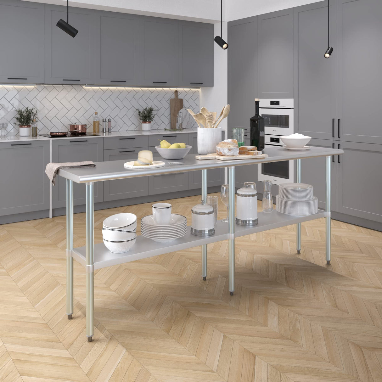 AmGood 18 in. x 84 in. Stainless Steel Work Table | Metal Kitchen Food Prep Table | NSF