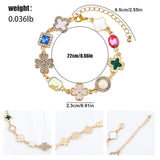 Gold Clover Charm Link Bracelet for Women Cute Colorful Geometric Diamond Mother of Pearl Lucky Four Leaf Clover Bracelet Enamel Crystal Rhinestone Statement Bracelet Adjustable Party Jewelry Gift