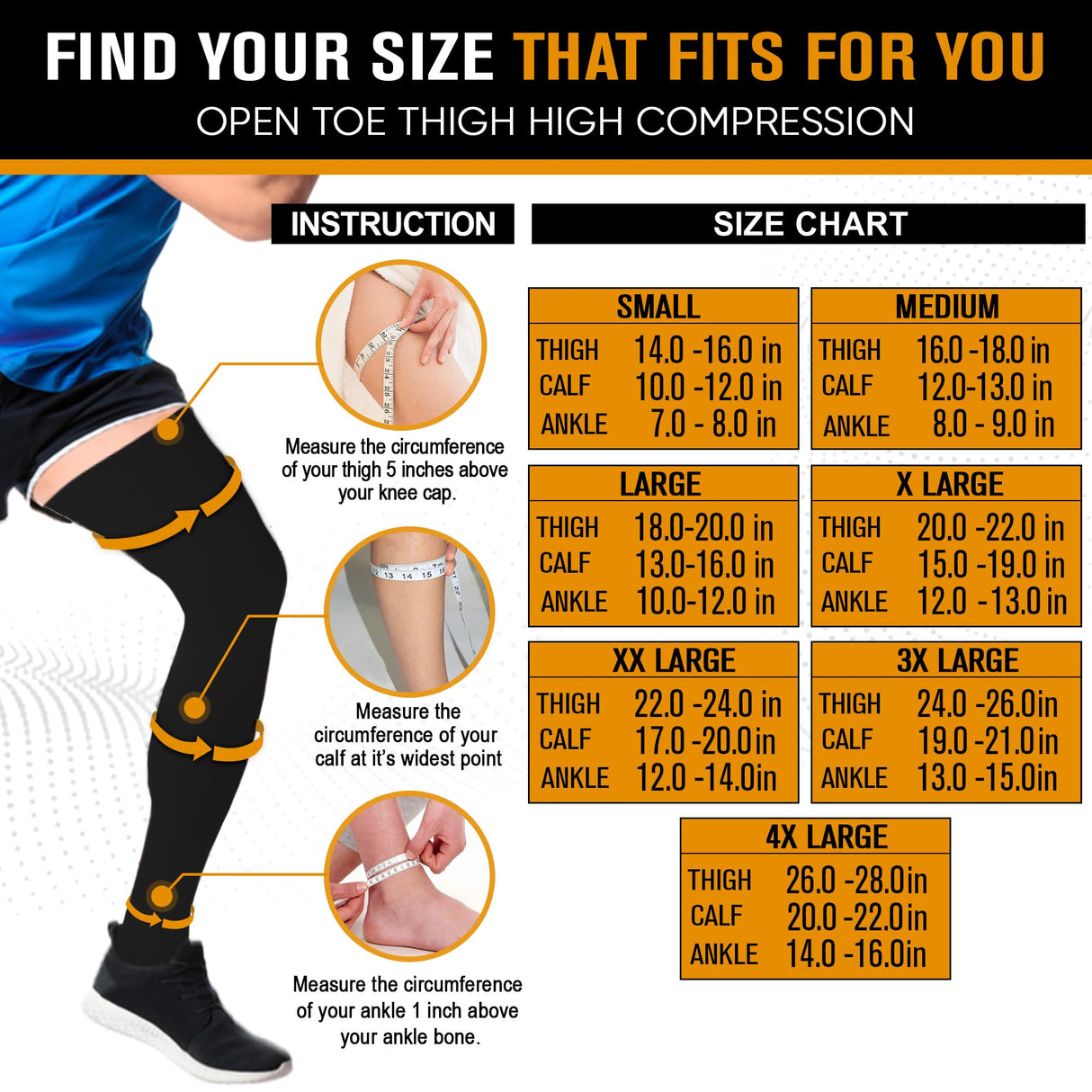 Doc Miller Thigh High Compression Socks - Open Toe, 20-30mmHg for Varicose Veins, Calf, Leg & Ankle Support, Pregnancy & Maternity Stockings, Small to Plus Size