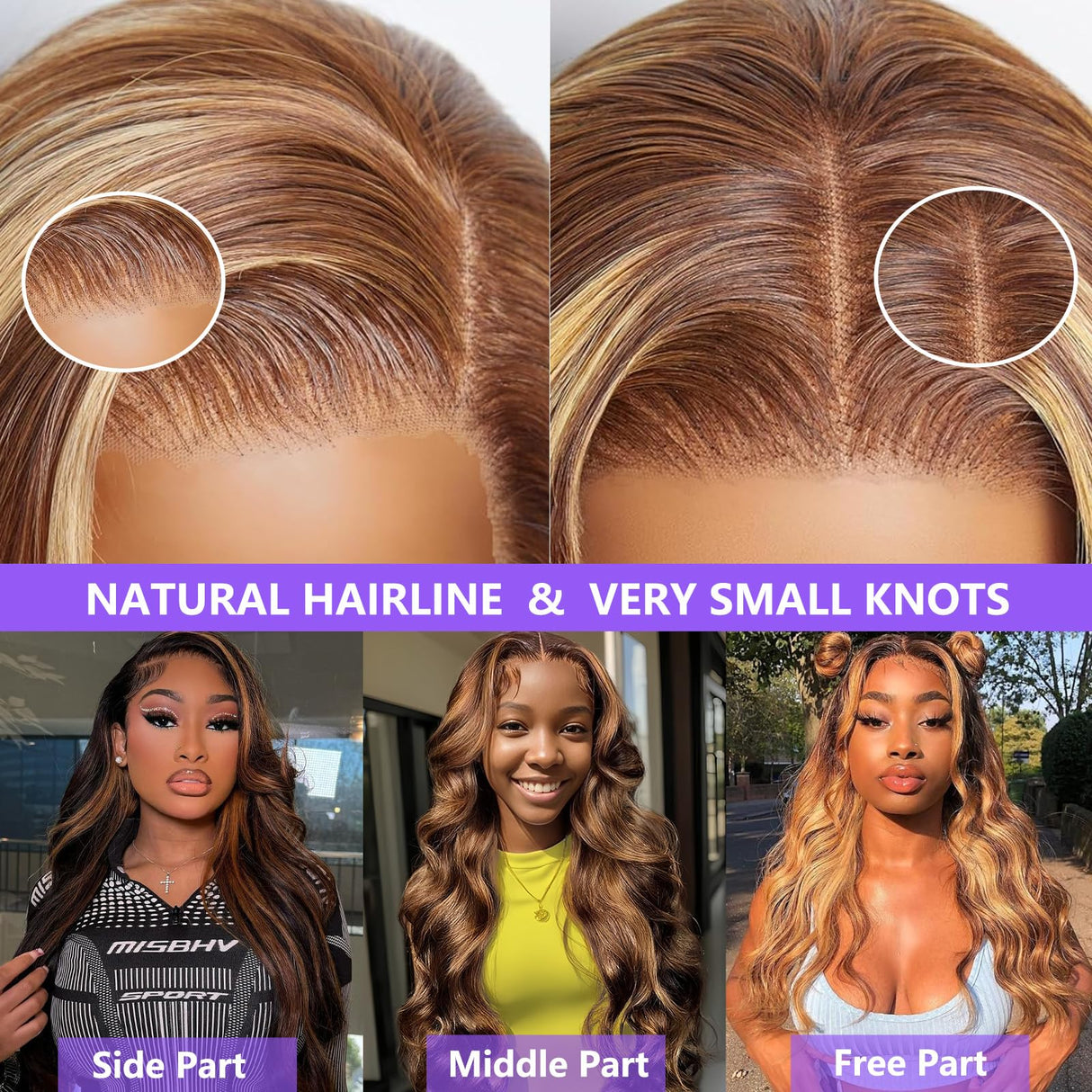 Honey Blonde Ombre Lace Front Wig Human Hair Highlight Body Wave 13X6 Lace Front Wigs Human Hair Pre Plucked HD Frontal 180 Density Glueless 4/27 Highlighted Human Hair Wig 26 Inch
