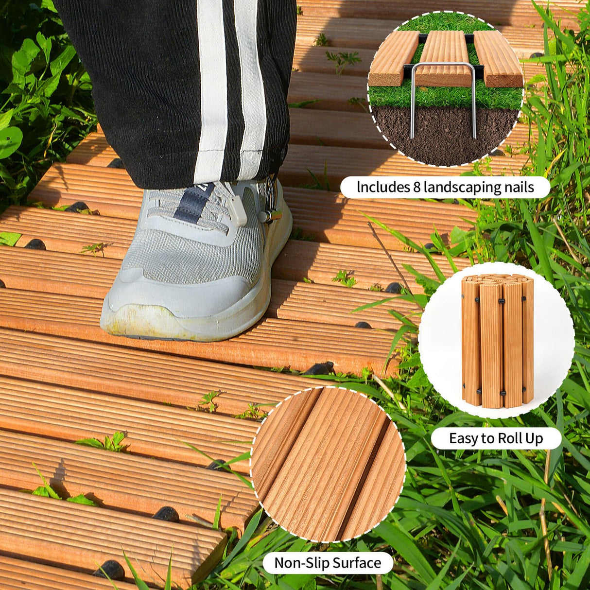 Wooden Garden Pathway Outdoor Walkway - 8 FT Roll Out Walkway