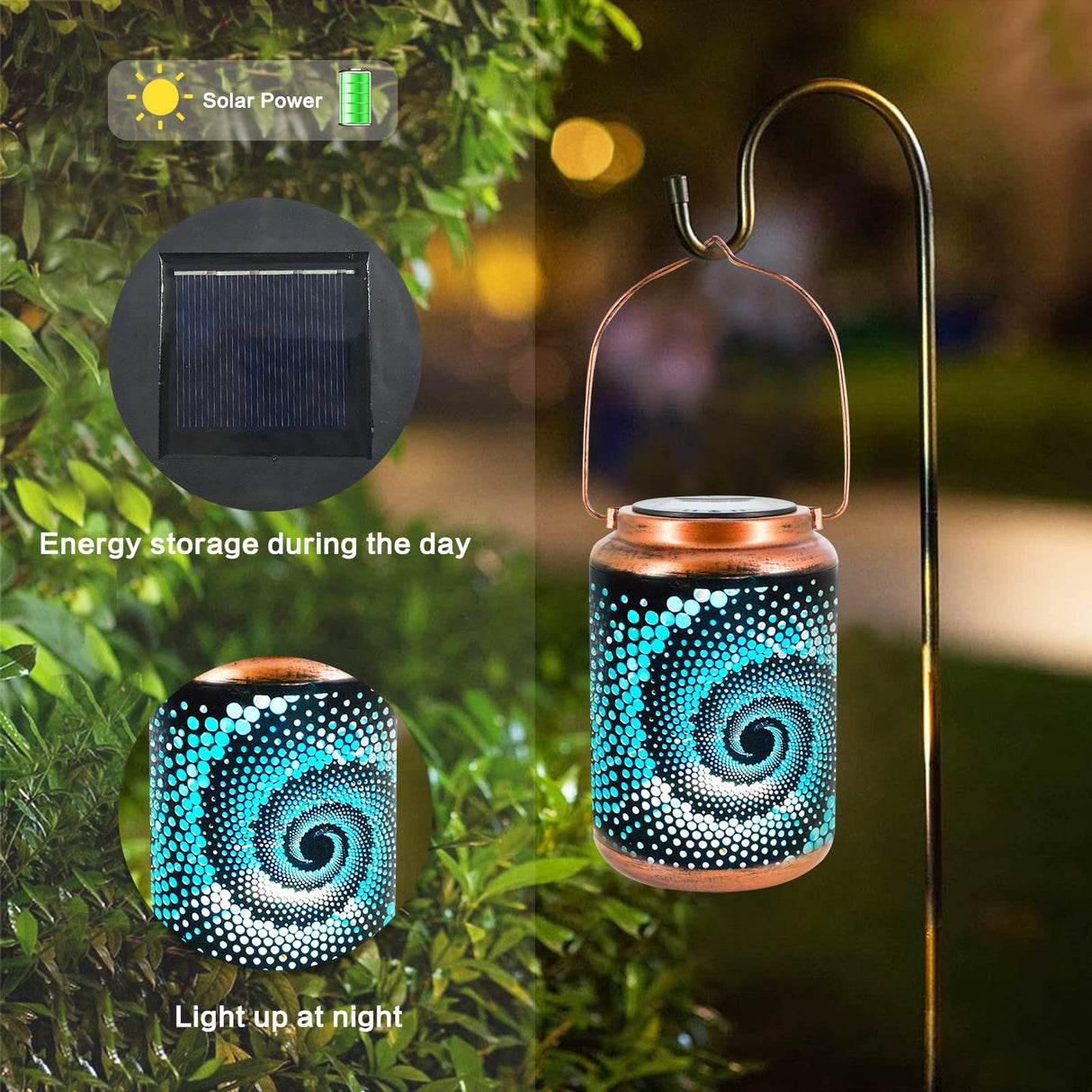 Solar Lanterns Outdoor Hanging Lantern Metal Waterproof LED Lantern with Solar Powered Garden Patio Decorations Decor with Handle Christmas Gift Idea