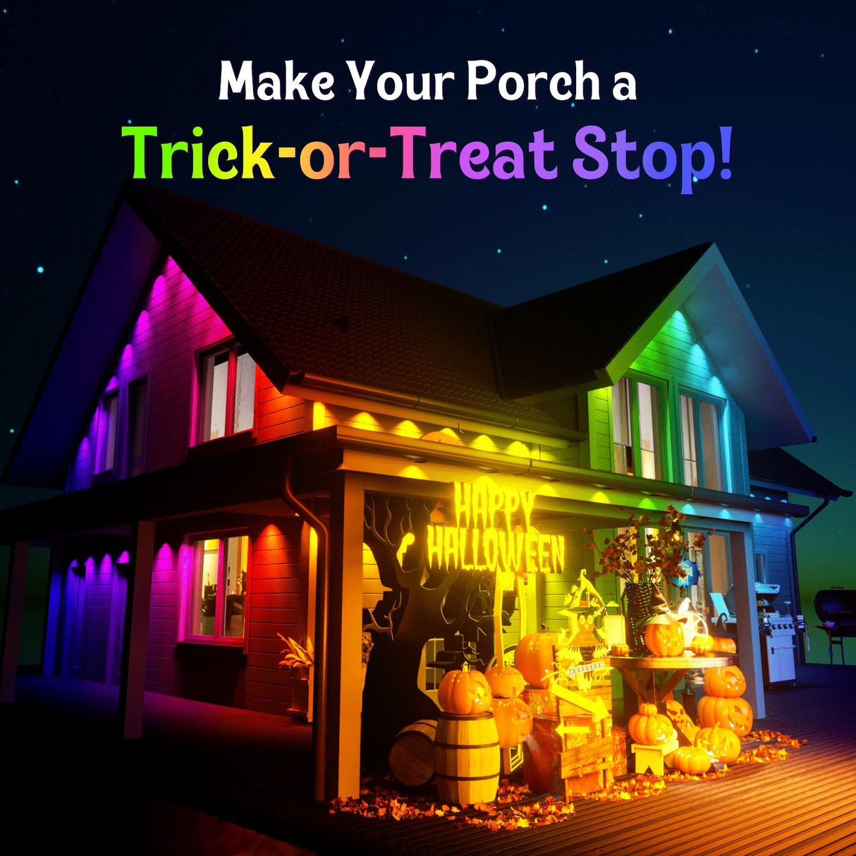 HUTAKUZE Permanent Outdoor Lights, 100FT with 60 RGB LEDs for Outdoor Decor, IP67 Waterproof, 48 Scene Modes Christmas House Lights,APP & Remote Control, Music Sync