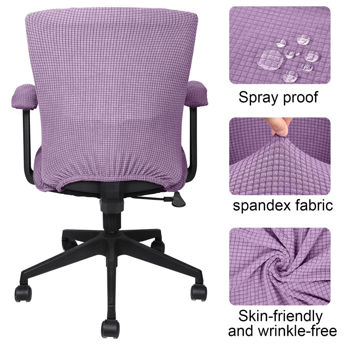 Tallew 4 Pcs Office Chair Covers Set Computer Universal Protective Stretchable Chair Seat Covers Desk Armrest Covers Slipcovers Pads Office Cushion Backrest for Rotating(Lilac Purple,Polyester)