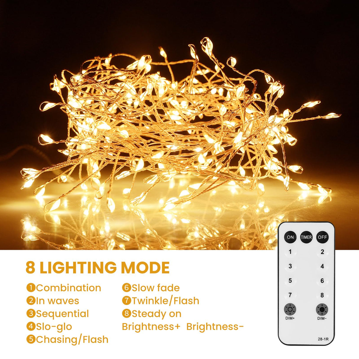 Dailyart 300 LED Fairy Lights with Remote, Warm White, 8 Modes, Plug in, Waterproof, Christmas Decoration, 10ft