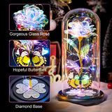 Birthday Gifts for Women Mom, Galaxy Glass Rose in Glass Dome Forever Eternal Crystal Roses with Butterfly Anniversary Christmas Rose Gifts for Women Her Wife Grandma Sister Girlfriend, Colorful