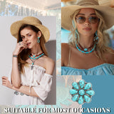 Zhamate 9 Pcs Western Jewelry Boho Turquoise Necklace Bracelet Ring Set