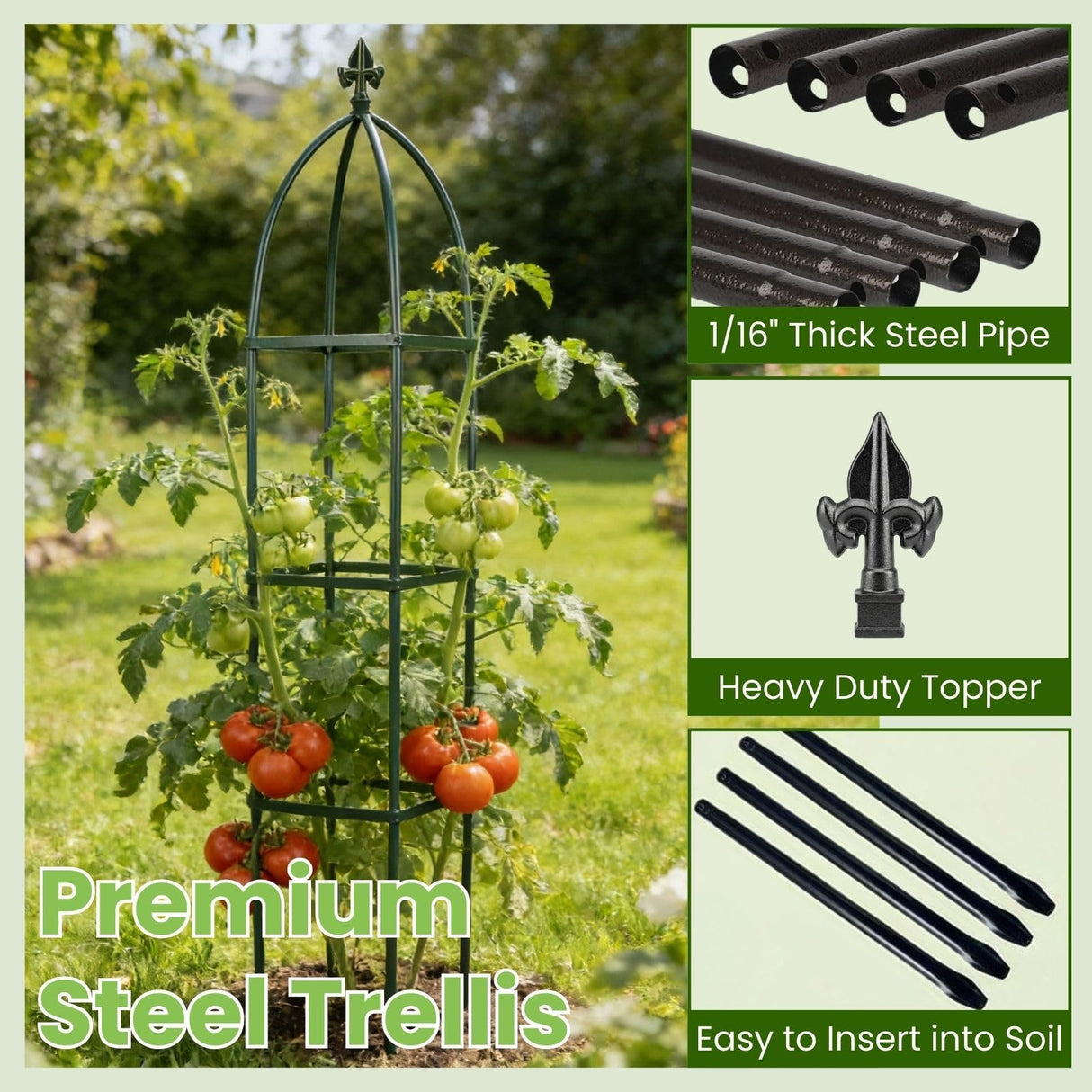 Lancisism 100% Metal Trellis for Climbing Plants Outdoor - Garden Metal Obelisk Trellis Vertical Plant Support for Climbing Vines & Flowers - Sturdy Steel Arch Trellis for Potted Plants Indoor Green