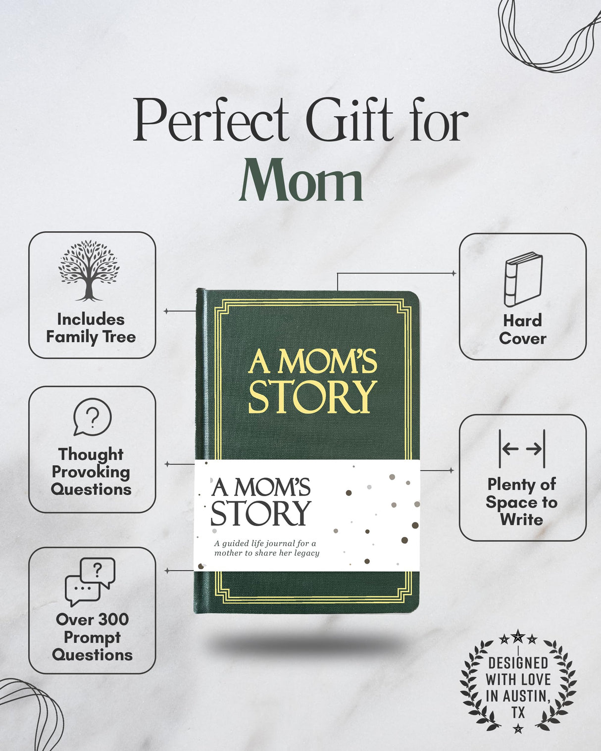 Mom's Life Story Journal (Hardcover): A Meaningful Keepsake for Mom to Share Her Journey and Memories, Book Includes 250+ Prompt Questions, Sentimental Gifts for Mother's Day, Birthday & Christmas