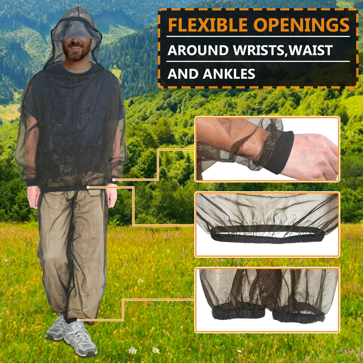 South to East Mosquito Suit - Net Bug Mesh Pants & Jacket with Hood for Outdoor Protection from Bugs, Flies, Gnats, No-See-Ums & Midges - Mosquito Net Clothing for Men & Women with Carrybag, XL Size