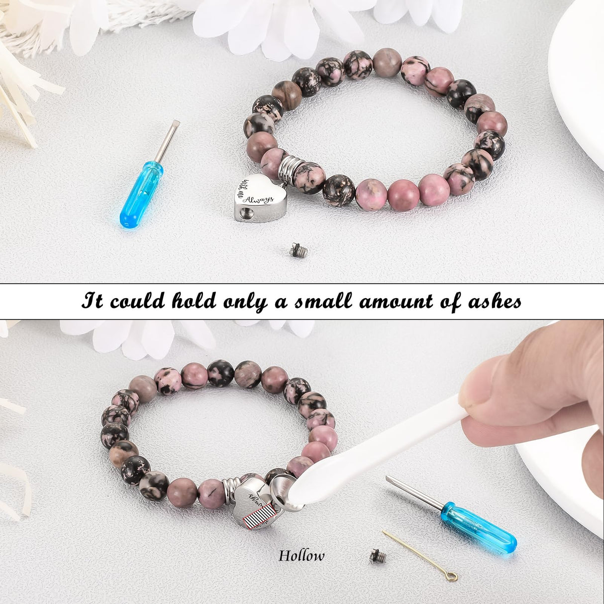 XIUDA Heart Cremation Memorial Urn Bracelet 316L Stainless Steel Keepsake Jewelry Urn Bracelet for Ashes for Women-With Me Always