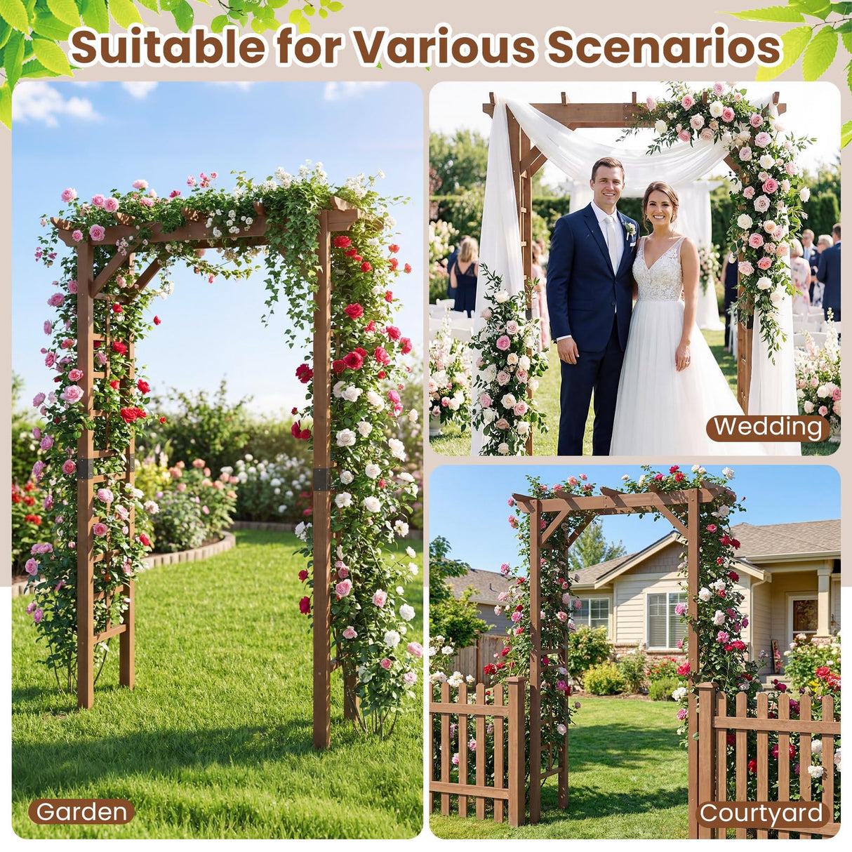 Giantex 7FT Wood Garden Arbor Trellis, Wooden Wedding Arch for Ceremony