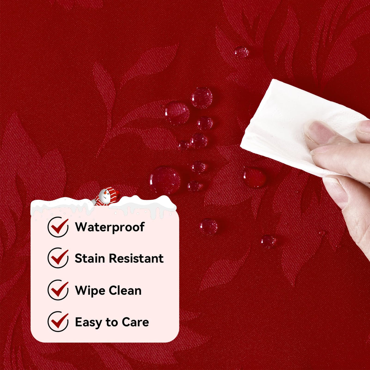 Romanstile Christmas Jacquard Rectangle Tablecloth - Winter Waterproof Damask Floral Decorative Table Cloths Heavy Weight Fabric Table Covers for Dinner/Parties/Holiday - 60 x 102 Inch, Red