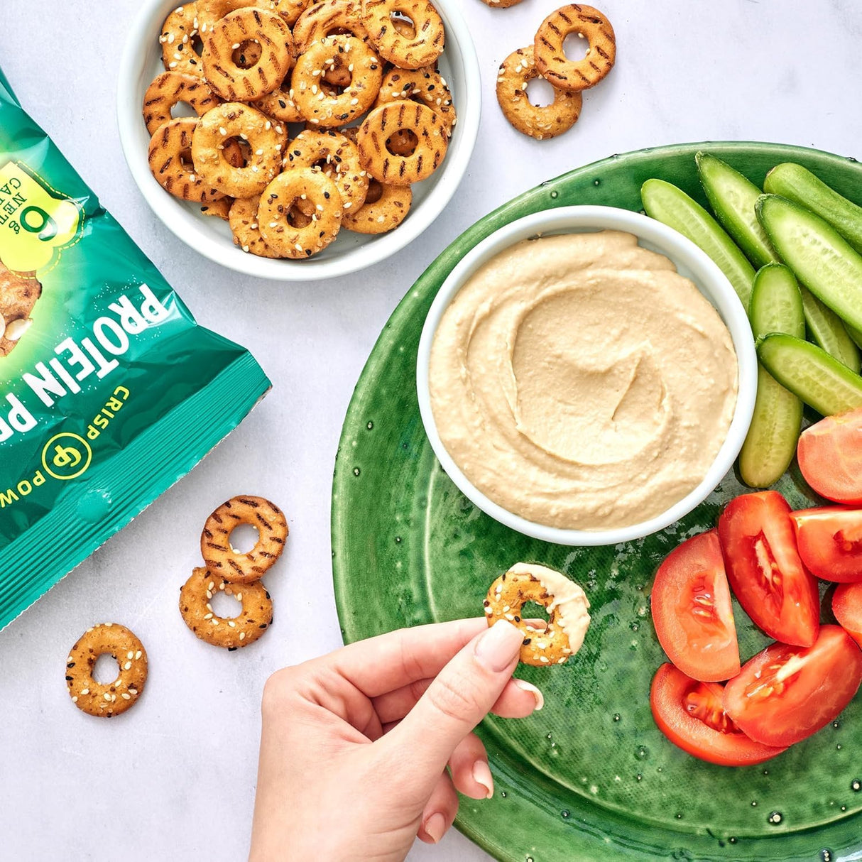 Crisp Power Protein Pretzels, Everything, High Protein Vegan Keto Snack, 28 G Plant Based Protein, Low Carb Crunchy Pretzel Snacks, Sugar Free, No Seed Oils, 1.75 oz Bags, 24 Pack